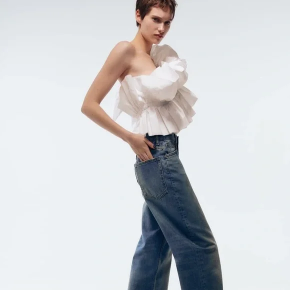 Zara Poplin Top with Ruffles - Picture 4 of 16